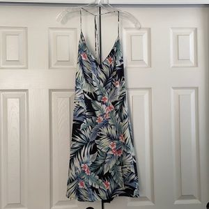 Tropical Printed Open-back Mini Swing Dress